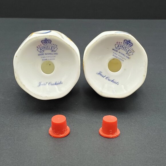 Aynsley Just Orchids Salt & Pepper Shakers English Bone China Floral Shakers - Picture 4 of 9